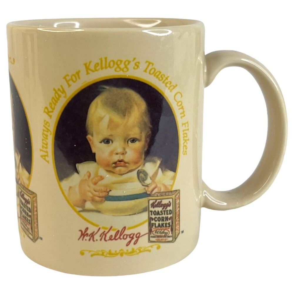 1996 Kelloggs‎ Corn Flakes Mug 1917 Baby Advertising Art Ceramic Coffee Cup VTG